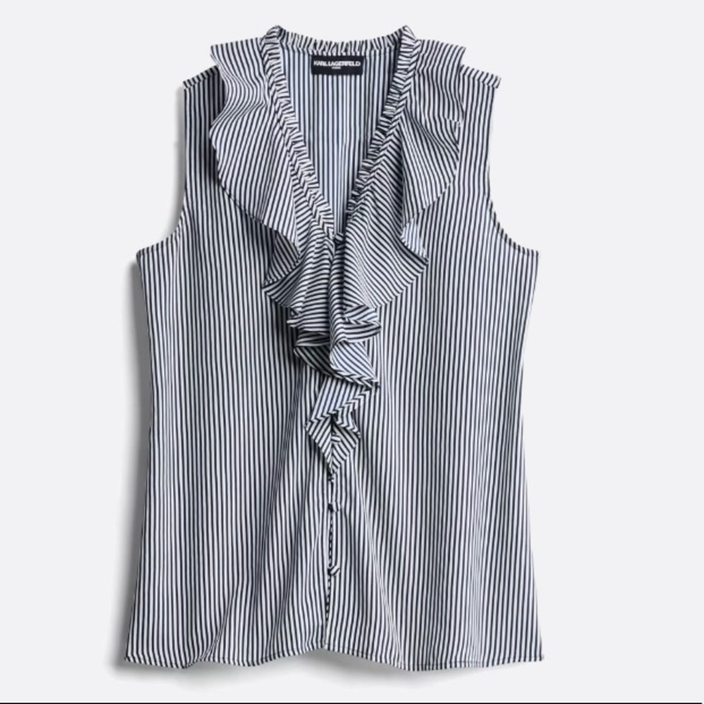 KARL LAGERFELD (Paris) Striped Ruffle Blouse